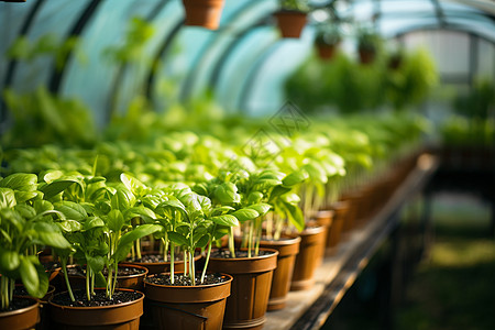 绿苗绿芽雅温室里的植物栽培背景