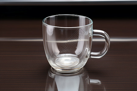 桌子上的透明玻璃杯高清图片