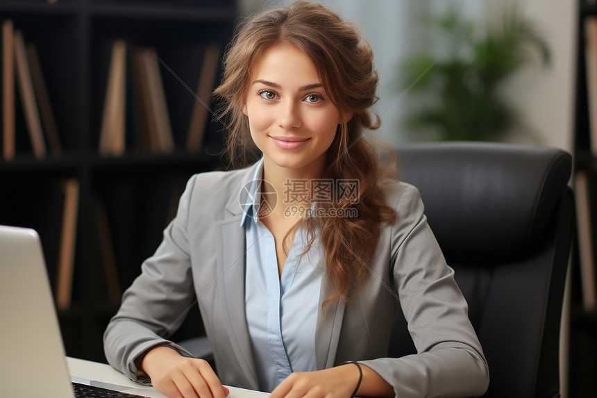 职业女性使用电脑工作图片