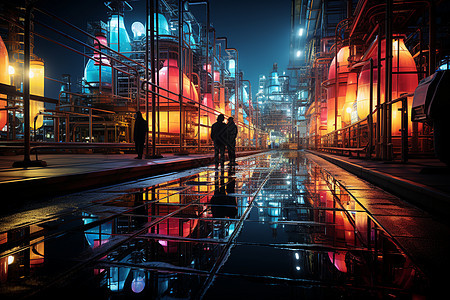 夜幕下科技感迷幻的工厂背景图片