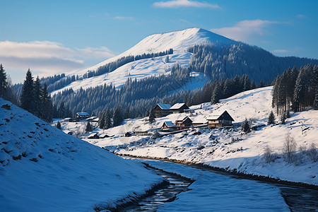 雪域中的村庄图片