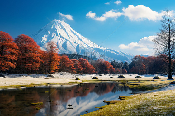 富士山下宁静的自然景观图片