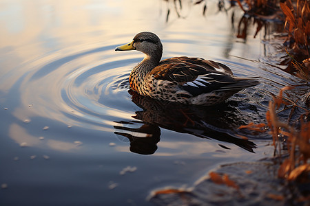 池塘中畅游的鸭子背景图片