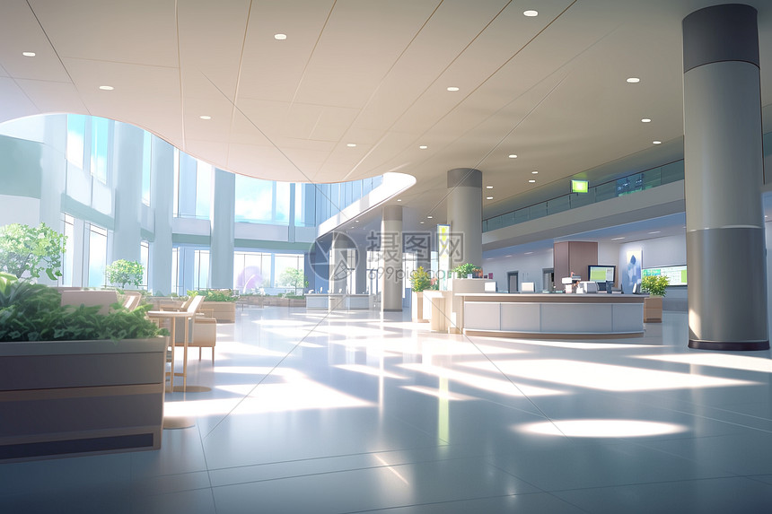 现代宽敞干净的医院大厅图片