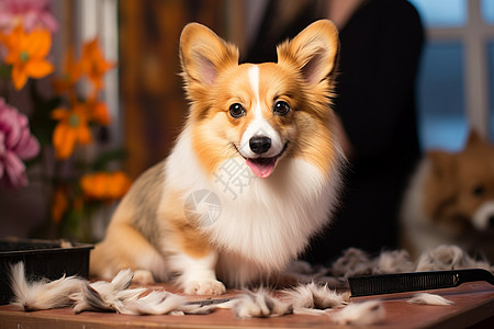 正在剪毛的柯基犬高清图片