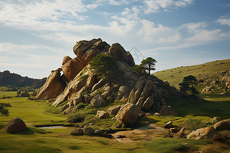 美丽的岩石草原景观图片