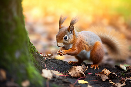 秋日森林中的松鼠背景图片