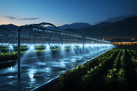 灯光烘托出先进的灌溉技术高清图片