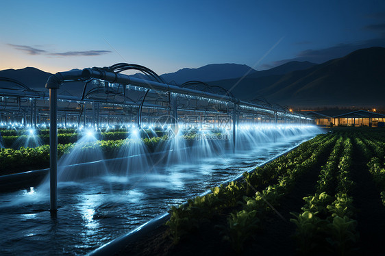 灯光烘托出先进的灌溉技术图片