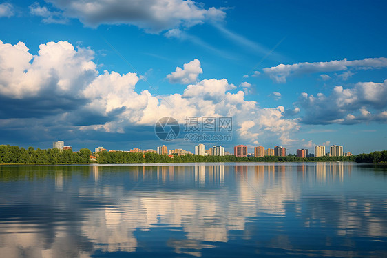 湖景与彩云图片