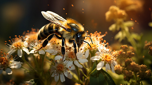 户外花朵上面的蜜蜂图片