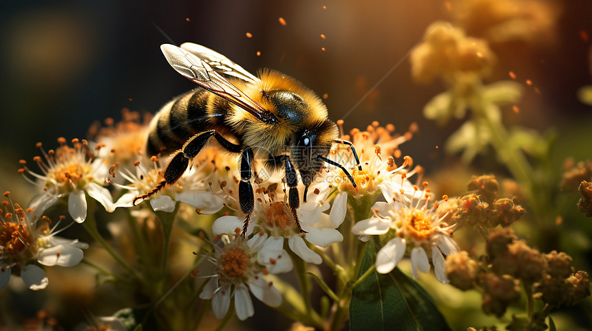 户外花朵上面的蜜蜂图片