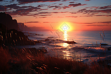 日落时海边的风景图片
