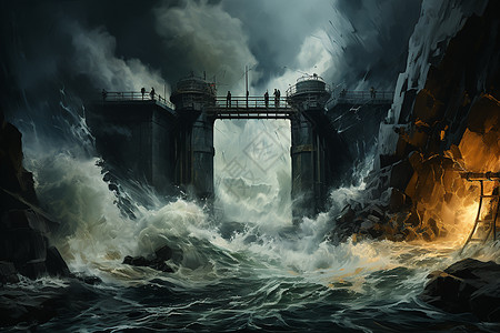 风暴中的海中堤坝图片