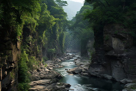 美丽峡谷岩石与河水交织图片