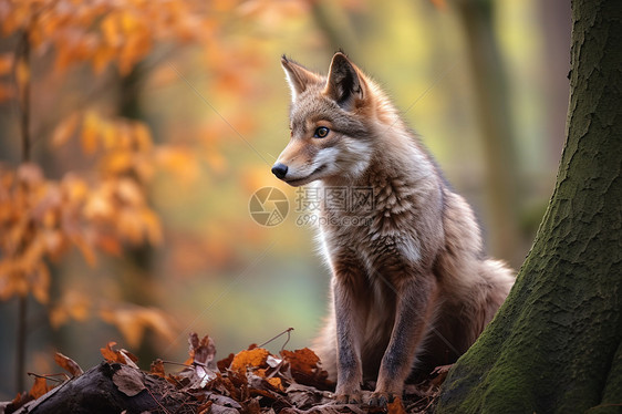 秋日森林中一只狐狸图片