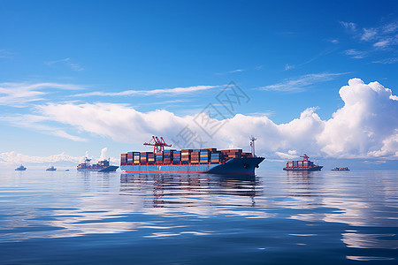 海上的货运船舶背景图片
