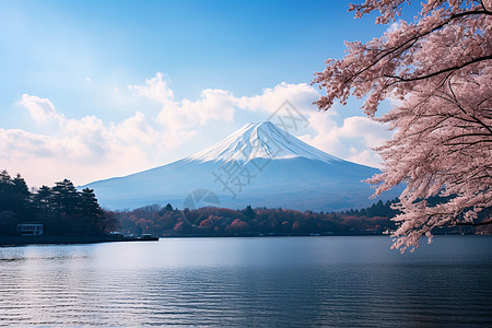 春季壮观的富士山景观图片