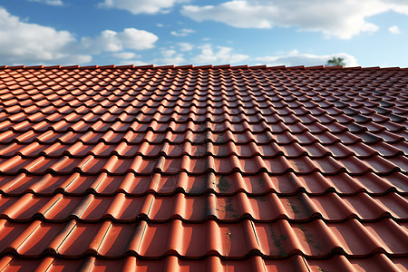 红瓦保护着屋顶背景图片