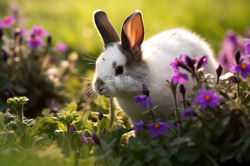 花田中的野生小兔子图片