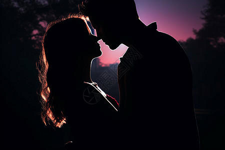 浪漫接吻的情侣图片