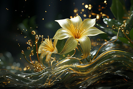 浪花中的黄色花朵背景图片