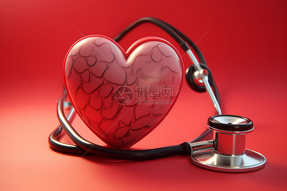心脏解剖模型和听诊器图片