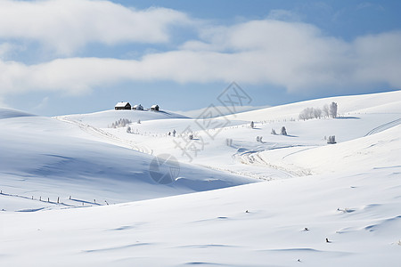 白雪皑皑的冬日小屋图片