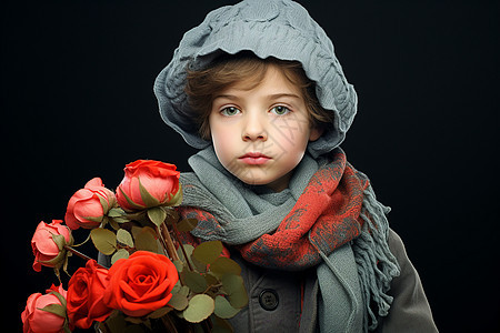 手持玫瑰花束的孩子背景图片