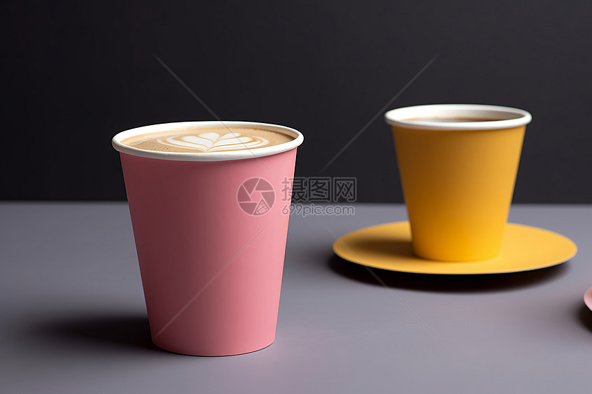 桌子上的咖啡杯子图片