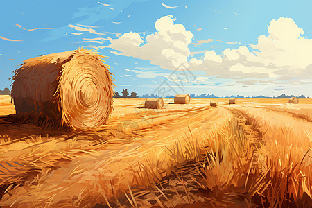 田野中的干草背景图片