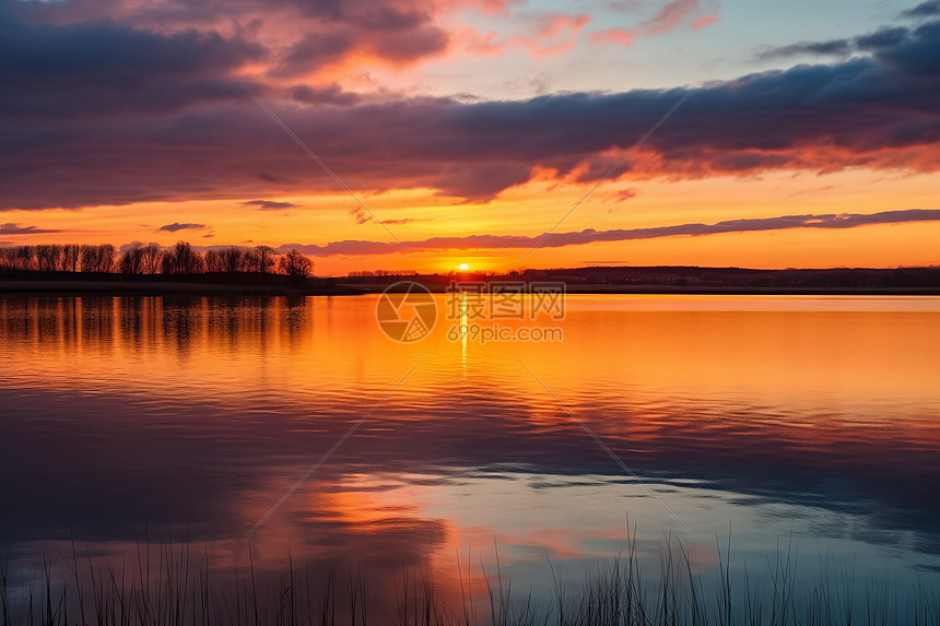 日落时的湖光风景图片