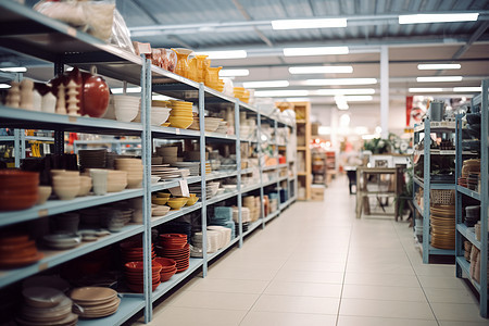 室内货架上的陶瓷餐具图片