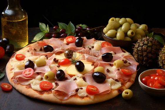健康美味的火腿披萨图片