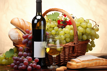 桌面上的葡萄和酒精图片