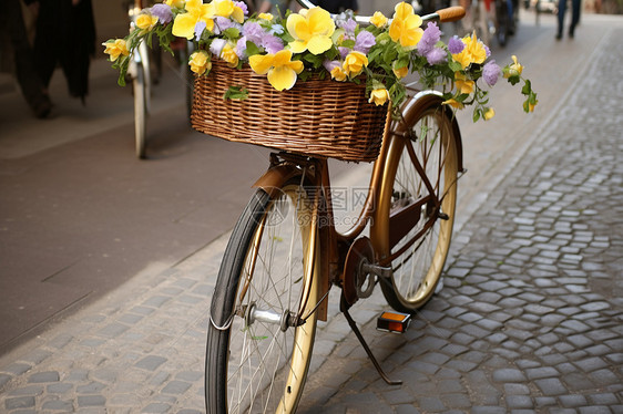 自行车车篮里的花朵图片