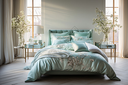 卧室的丝绸床品背景图片