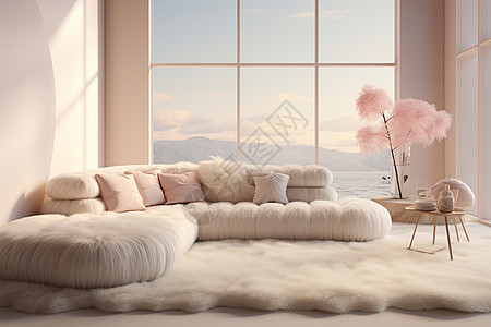 绒毛地毯舒适温柔的家居装修背景