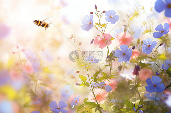 蜜蜂在花丛中飞舞图片