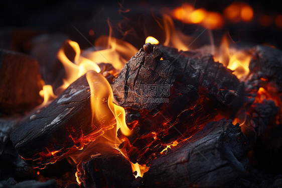 燃烧木炭的火苗图片