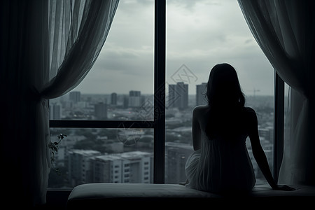 窗户边女孩孤独的女人背景