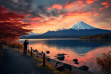 古道徒步湖畔的古道背景