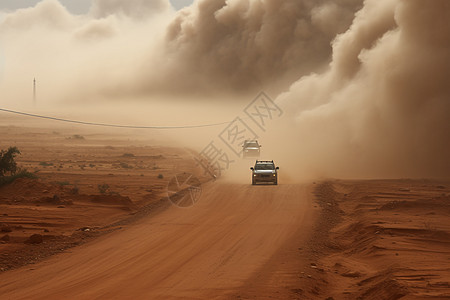 沙尘暴中的一辆汽车图片