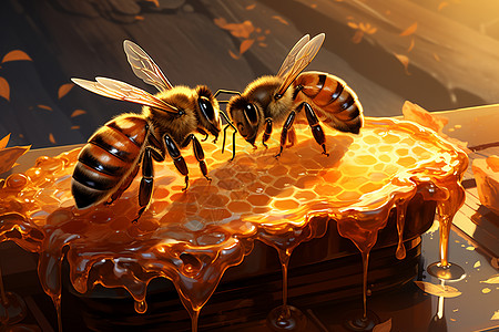 蜂巢快递蜂巢中的蜜蜂和蜜糖插画