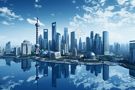 俯瞰城市 上海城市地标建筑插画