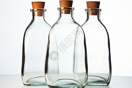 三个空瓶空玻璃瓶高清图片