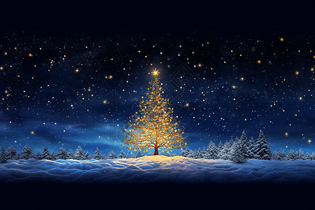冬季星空冬夜梦幻的圣诞树设计图片