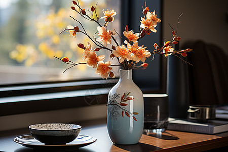 花瓶与书桌的和谐共融图片