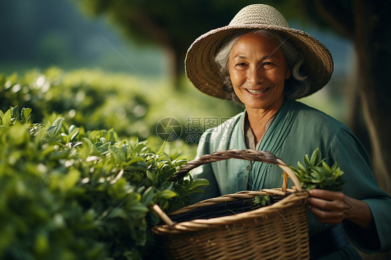 老年女茶农图片