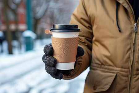冬季街头手中的咖啡图片